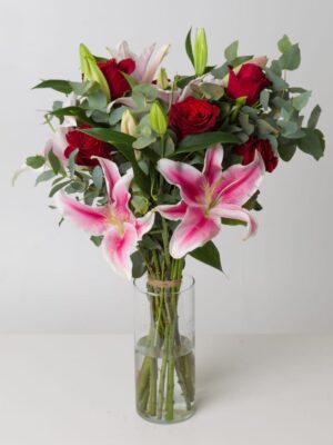 Irresistible Love: Red Roses & Pink Lilies